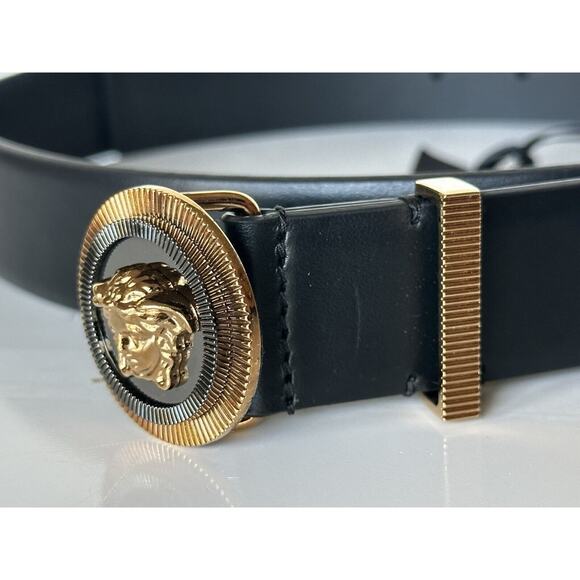 Versace Medusa-Buckle Black Slim Leather Belt 120 (48) Italy 1003760 NWT $550 - Picture 4 of 12